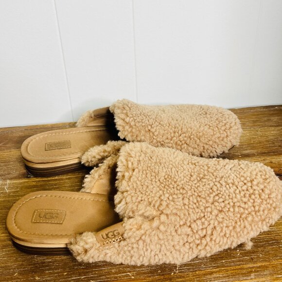 UGG Women's 7.5 Janaya Cozy Genuine Sheepskin-Topped Mules CHESTNUT Slippers - Picture 5 of 6